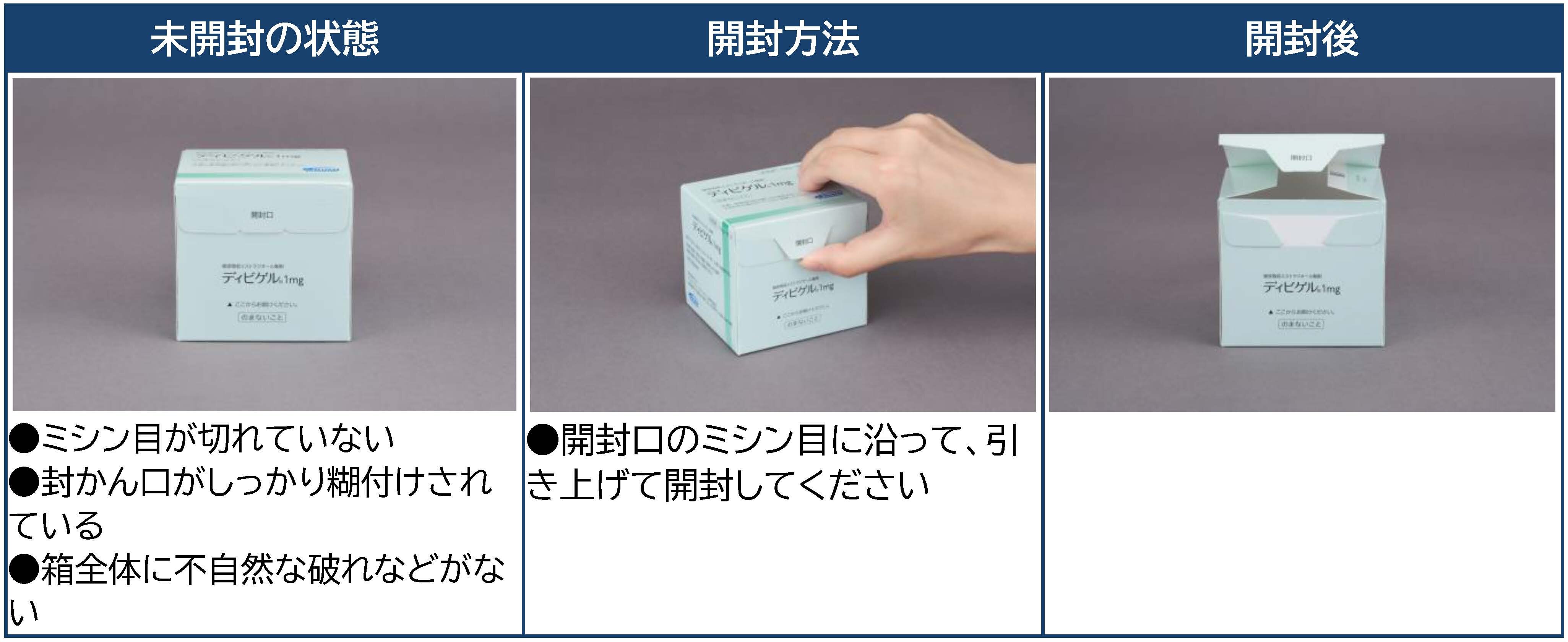 未開封の確認方法 及び 正しい開封方法について ディビゲル&reg;1mg 販売包装の場合
